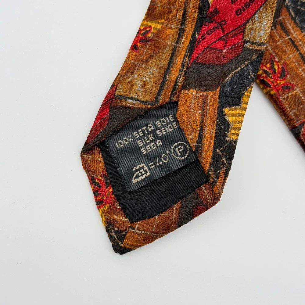 Ermenegildo Zegna Mens Silk‎ Tie Brown Red Abstract Geometric Made in Italy